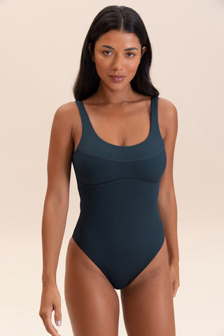 Gloss Rib Bandeau One-Piece Swimsuit