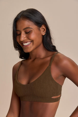 Cut Out Jacquard Curl Bikini Top