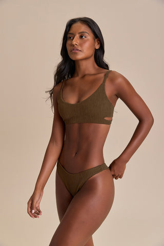 Cut Out Jacquard Curl Bikini Top