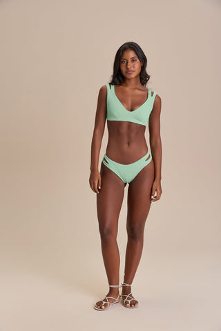 V Cut Out Jacquard Curl Bikini Top