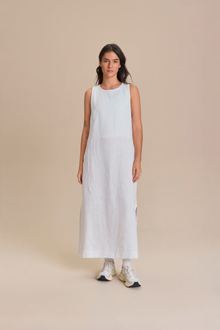 Pure Linen White Midi Dress