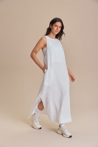 Pure Linen White Midi Dress