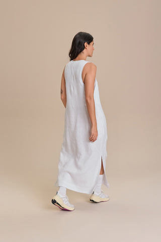 Pure Linen White Midi Dress