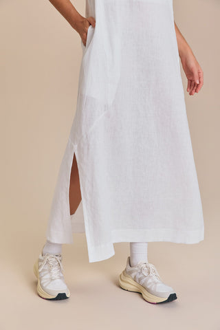 Pure Linen White Midi Dress