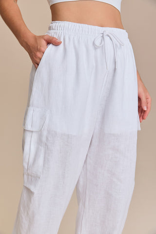 Pure Linen White Cargo Pants