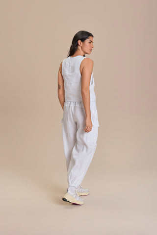 Pure Linen White Cargo Pants