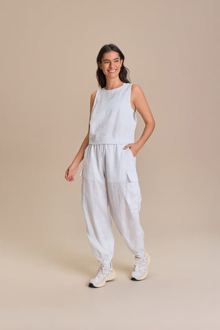 Pure Linen White Cargo Pants