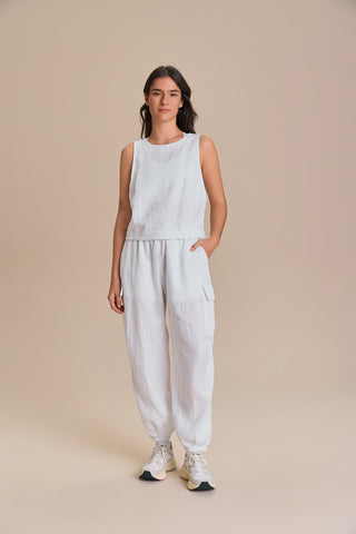 Pure Linen White Cargo Pants