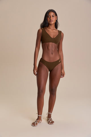 V Cut Out Jacquard Curl Bikini Top