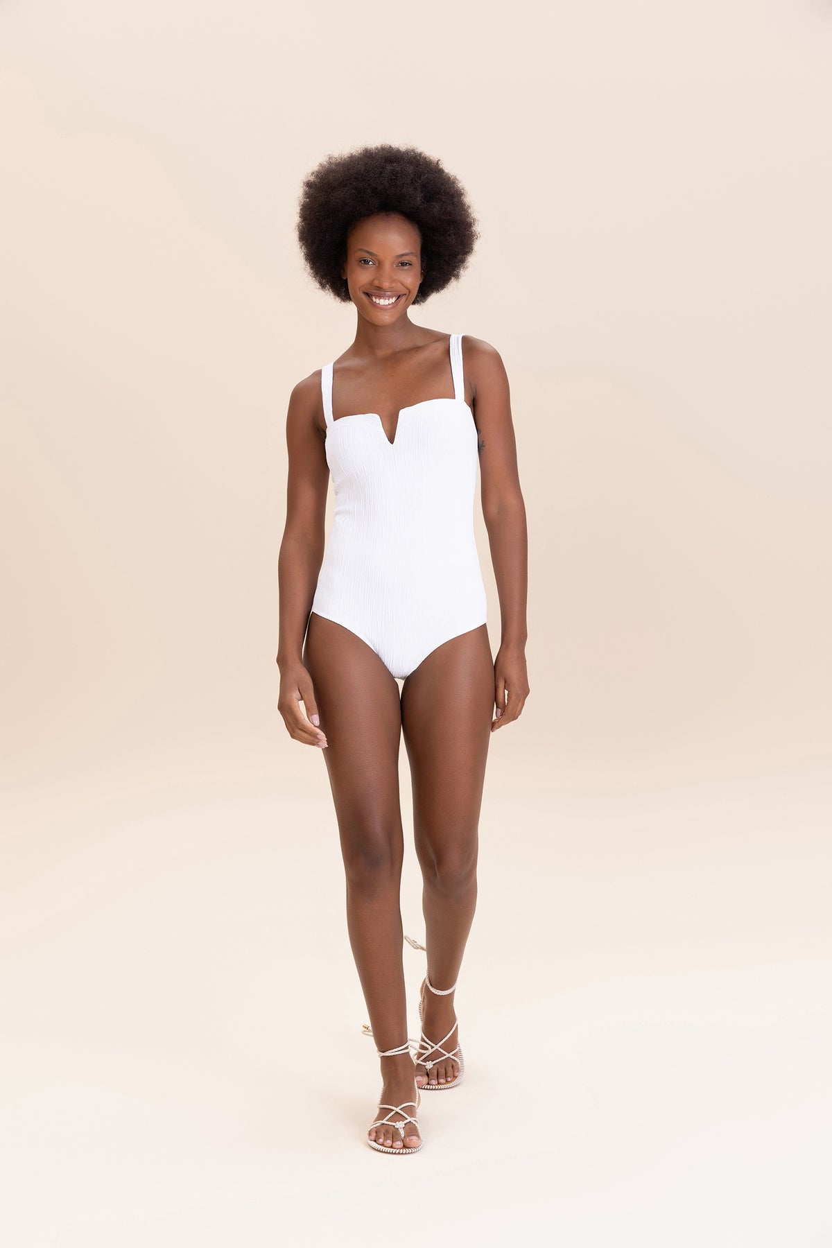 Curl V-Neck One-Piece Swimsuit