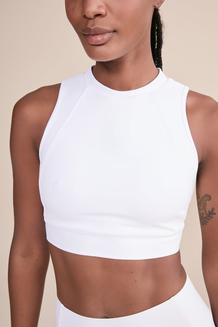 Zip Upfit Tule Power White Sports Bra