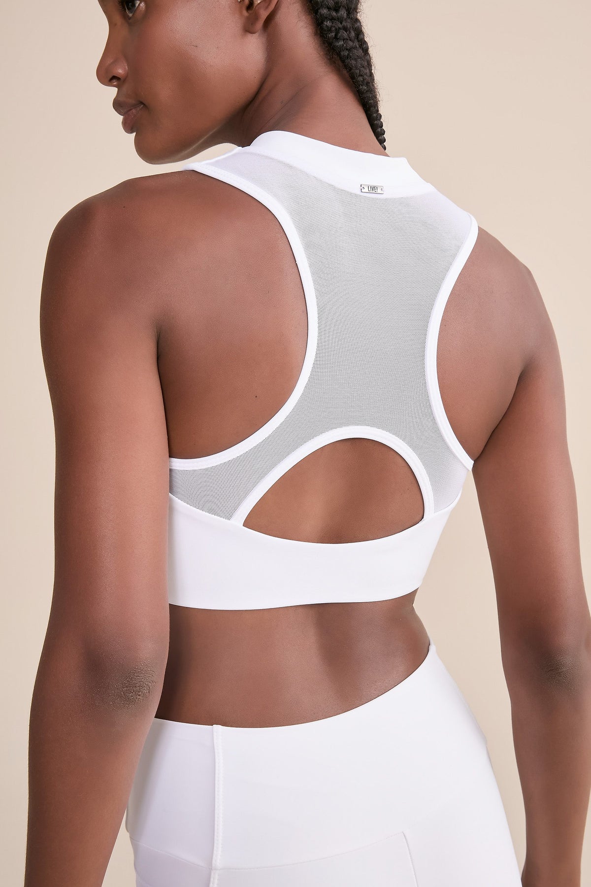 Zip Upfit Tule Power White Sports Bra