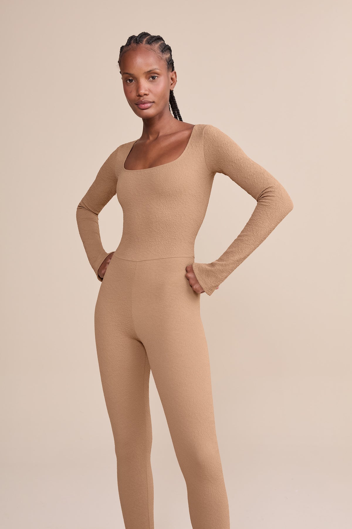 Jacquard Outline Long Sleeve Jumpsuit