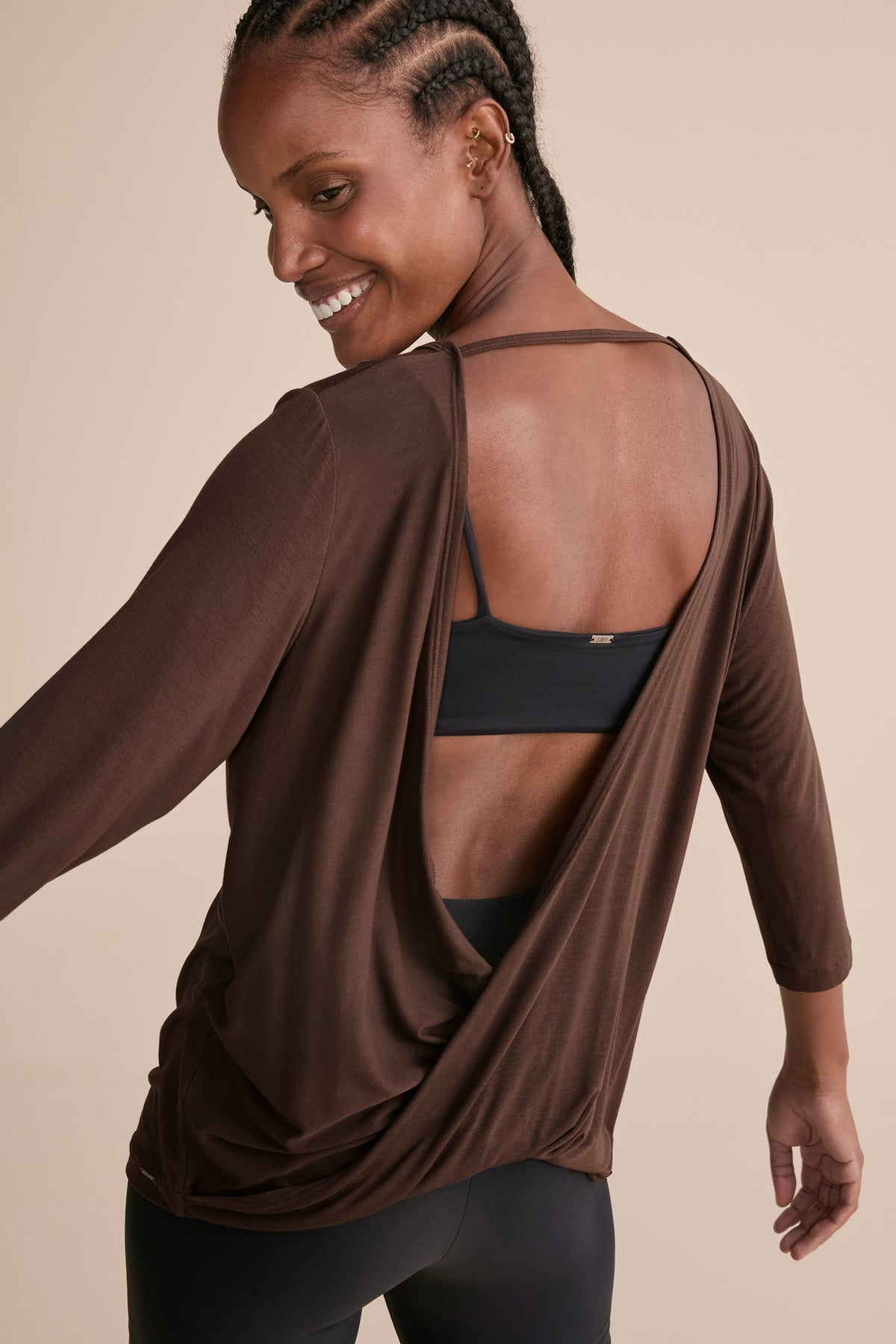Long Sleeve Cross Back Viscose Top
