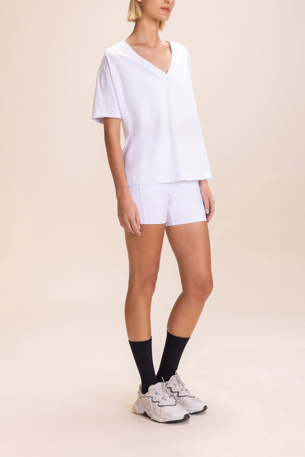 Pima Cotton V-neck Half-Knit T-Shirt