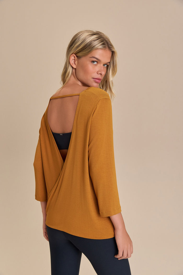 Long Sleeve Cross Back Viscose Top