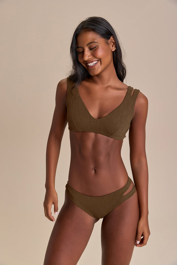 V Cut Out Jacquard Curl Bikini Top