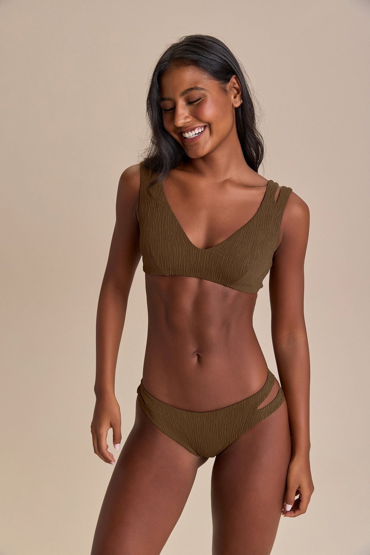 Cut Out Jacquard Curl Bikini Bottom
