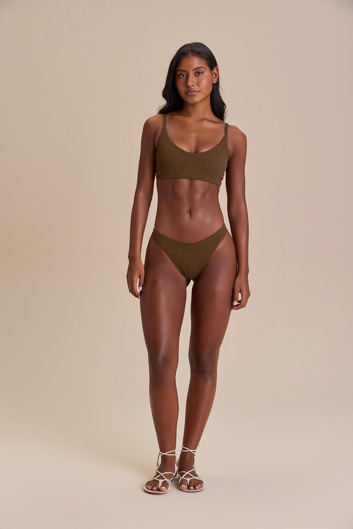 Jacquard Curl High-Cut Bikini Bottom