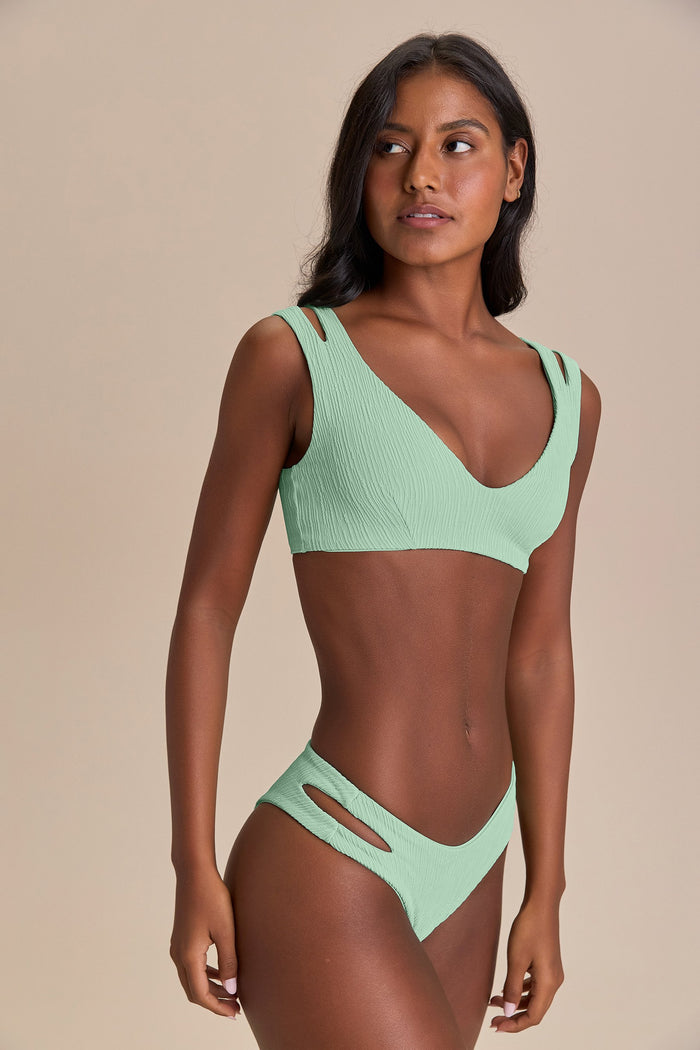 V Cut Out Jacquard Curl Bikini Top