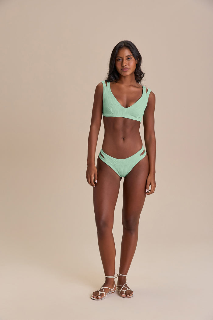 V Cut Out Jacquard Curl Bikini Top