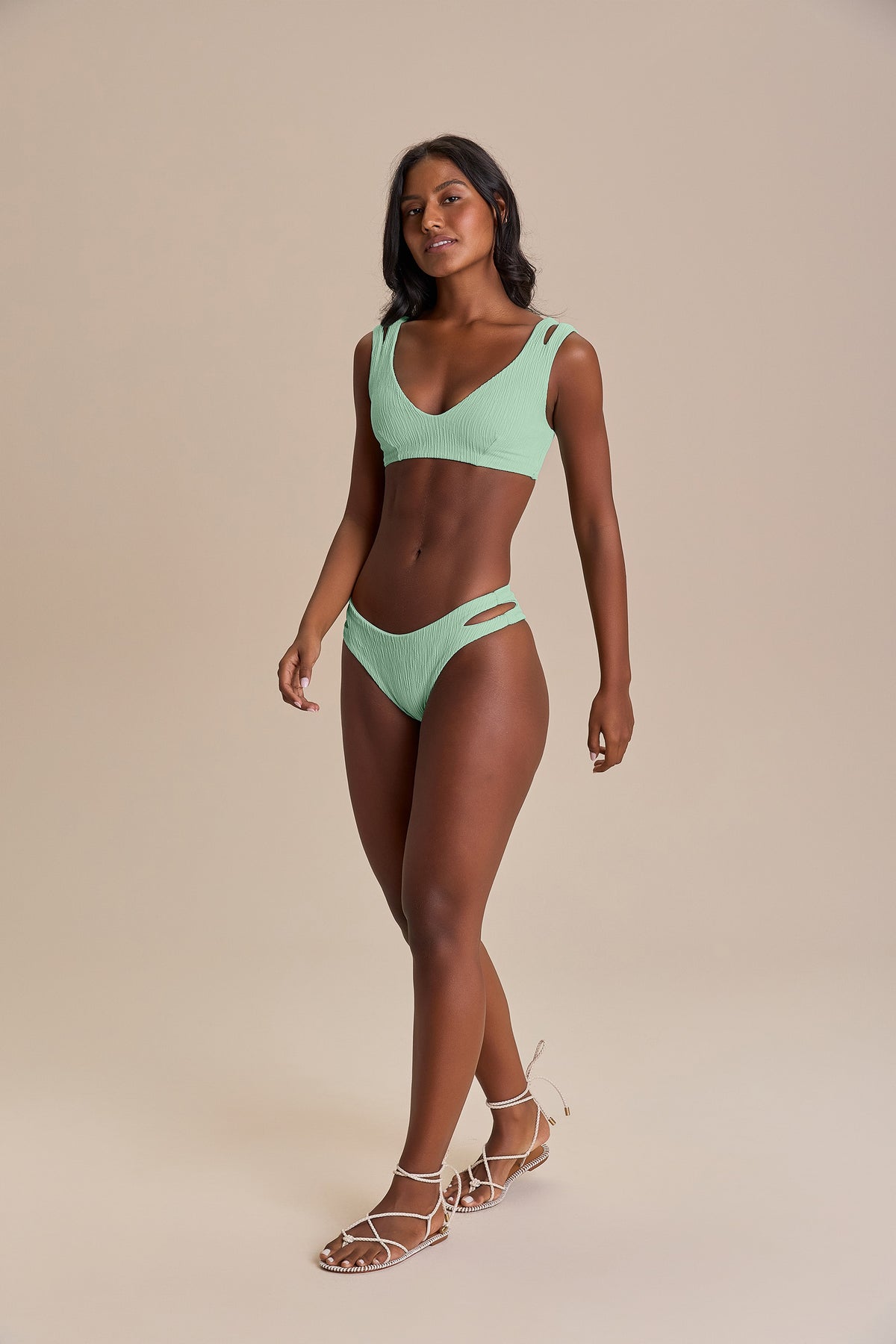 Cut Out Jacquard Curl Bikini Bottom