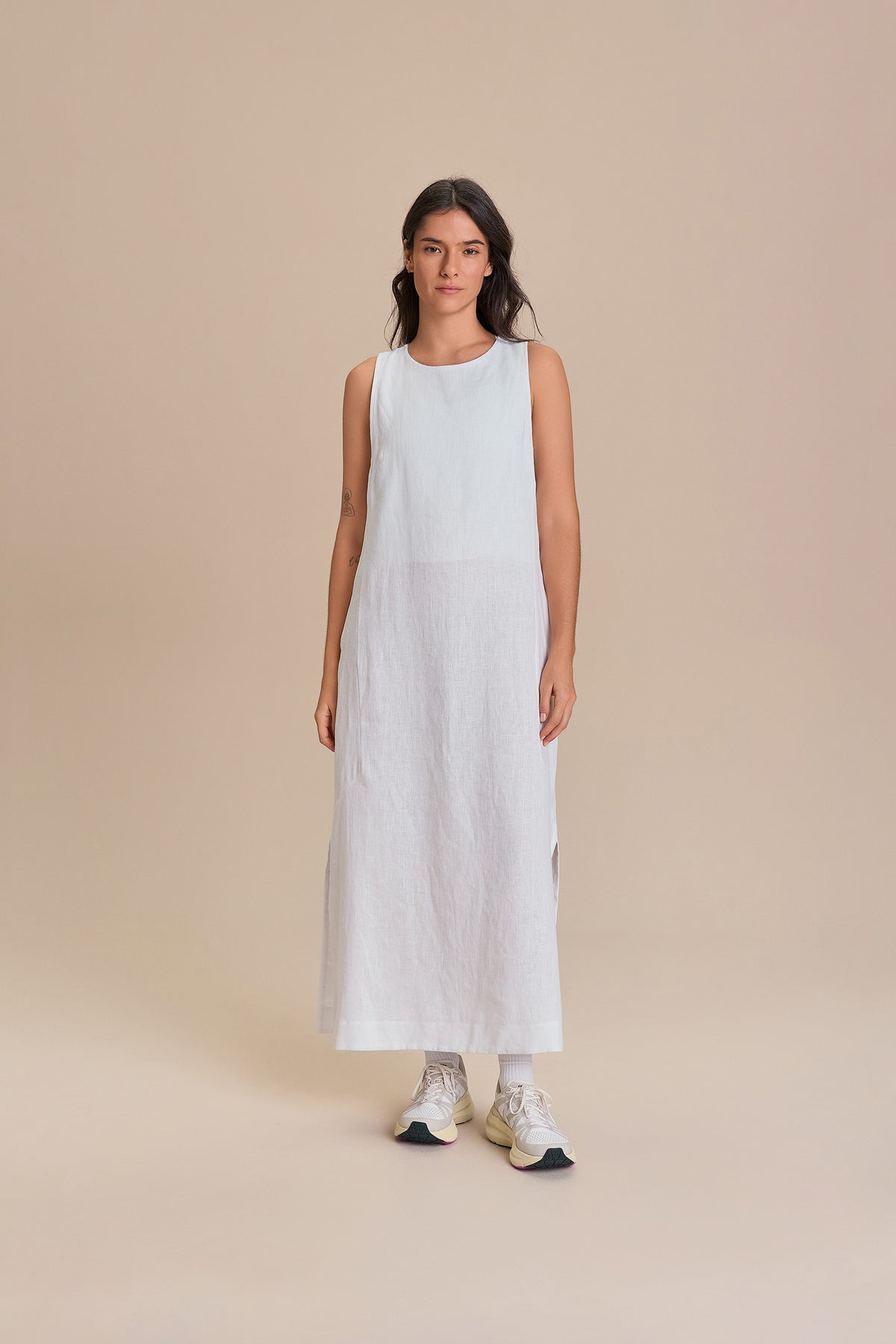 Pure Linen White Midi Dress