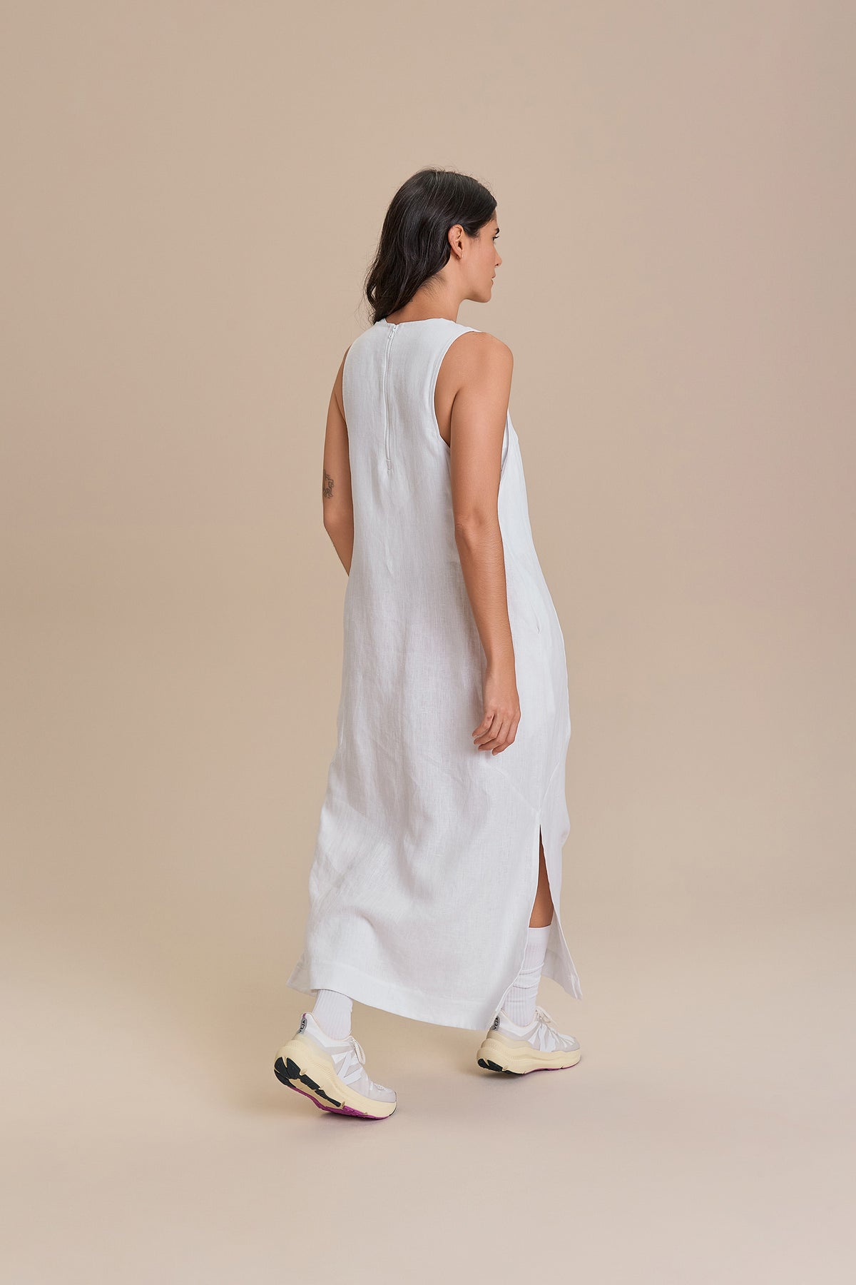 Pure Linen White Midi Dress