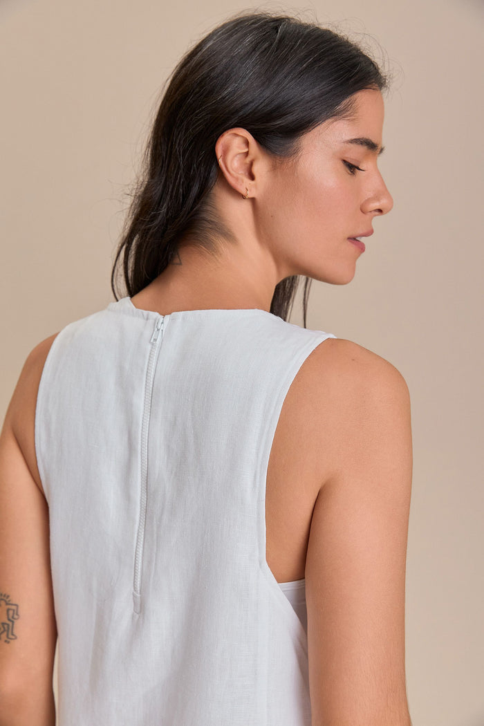 Pure Linen White Midi Dress