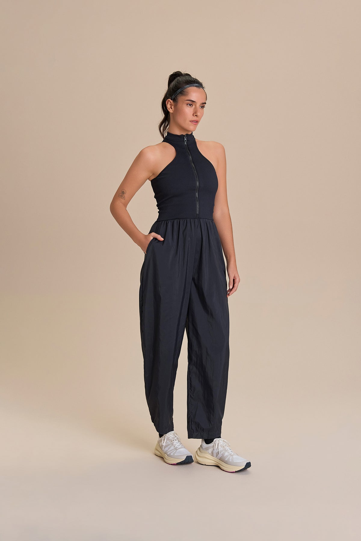 Zip Seamless Nylon Net Jumpsuit