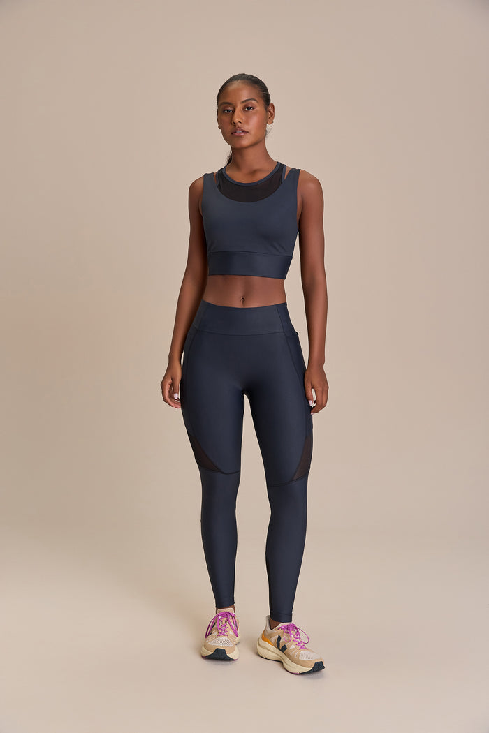 Pocket Upfit Tule Long Leggings - Black