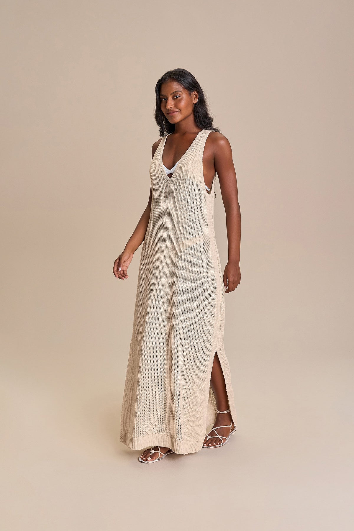 Knit V Long Dress