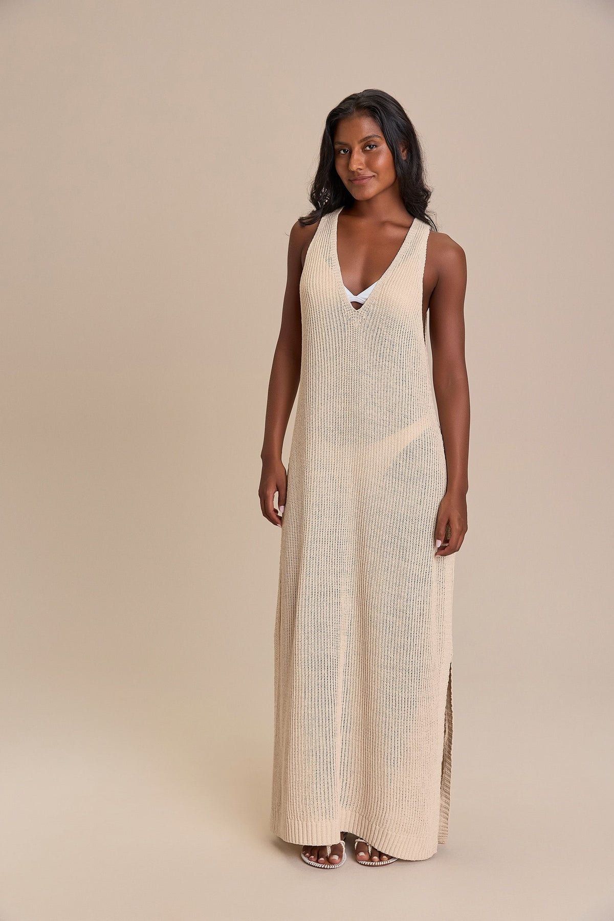 Knit V Long Dress