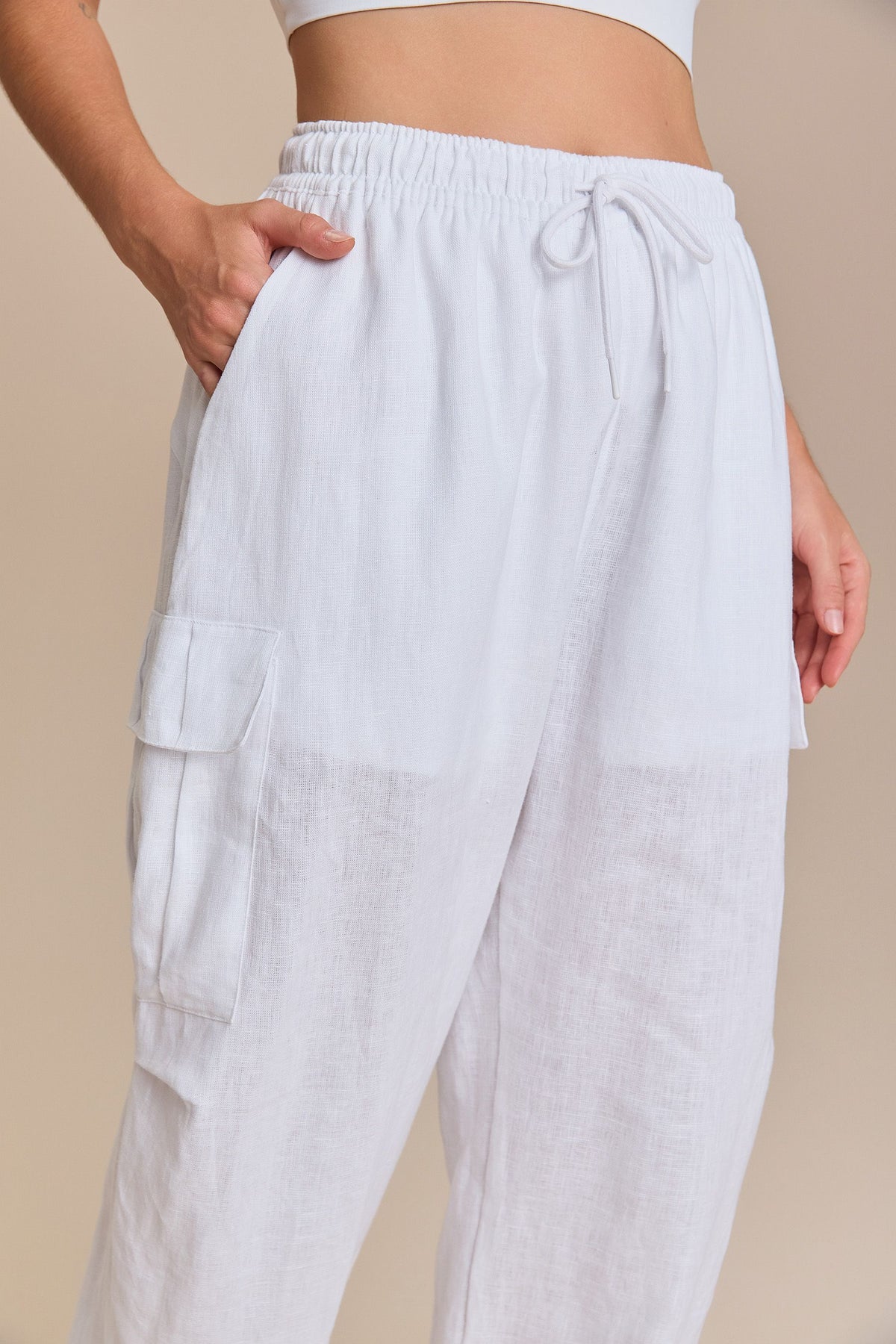 Pure Linen White Cargo Pants