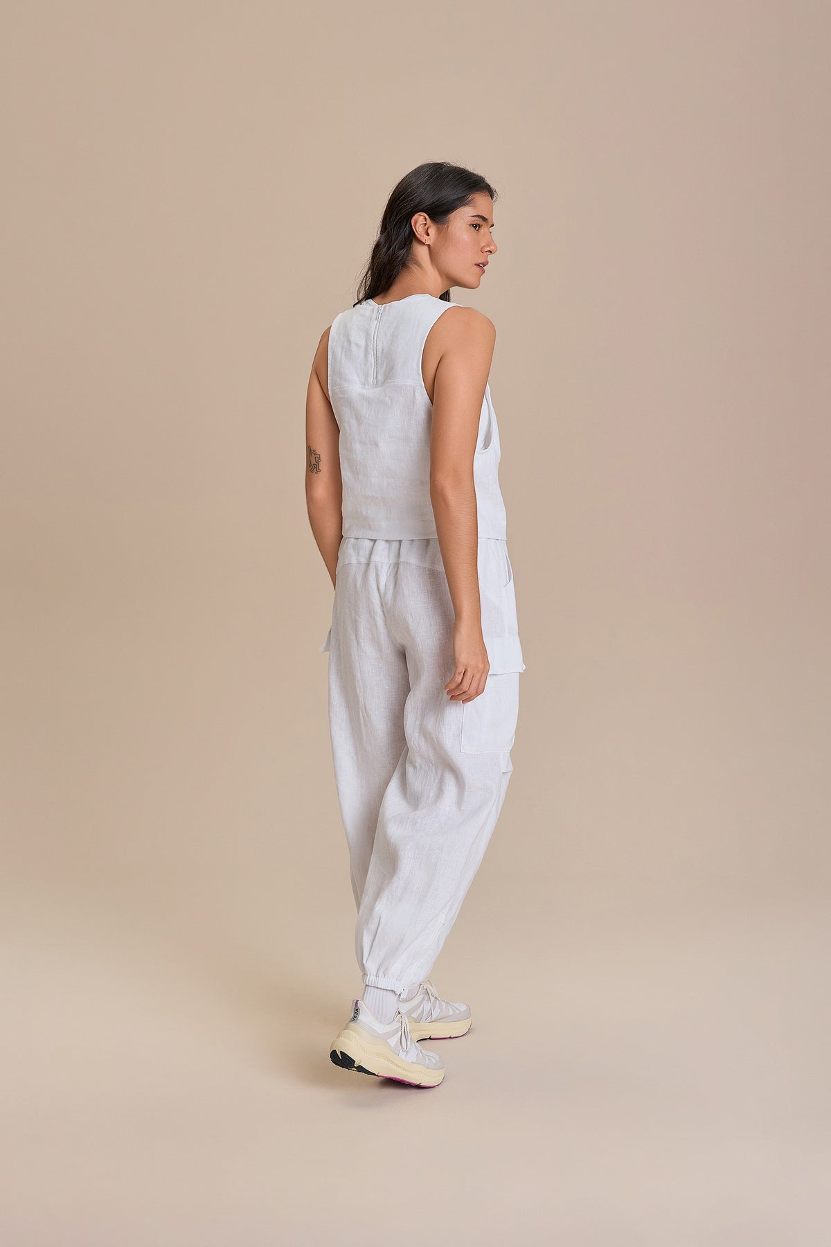 Pure Linen White Cargo Pants