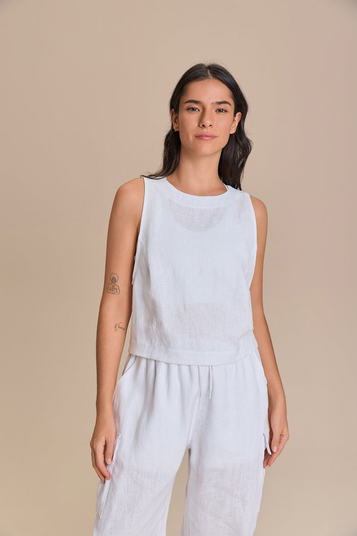 Pure Linen White Tank Top