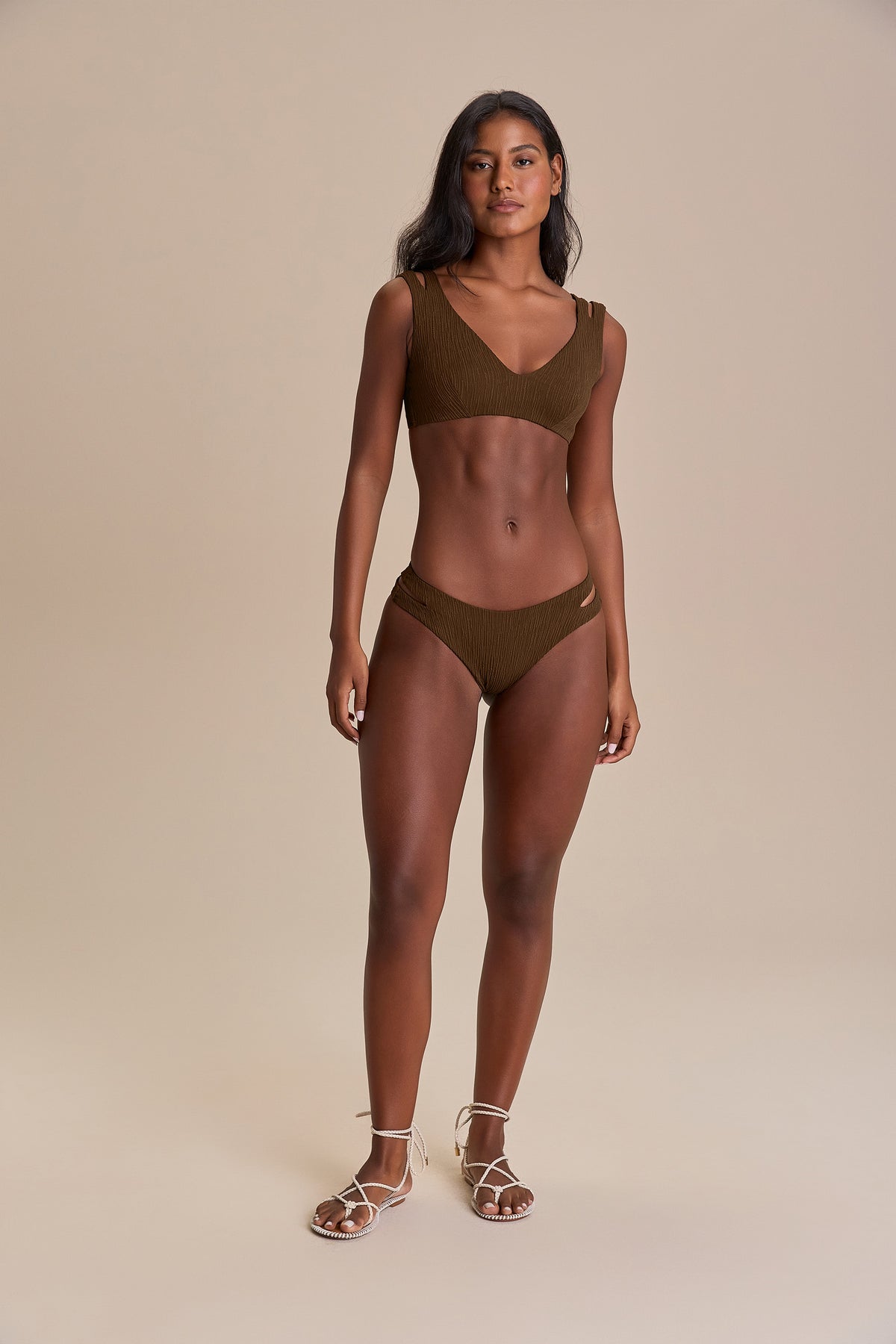 Cut Out Jacquard Curl Bikini Bottom