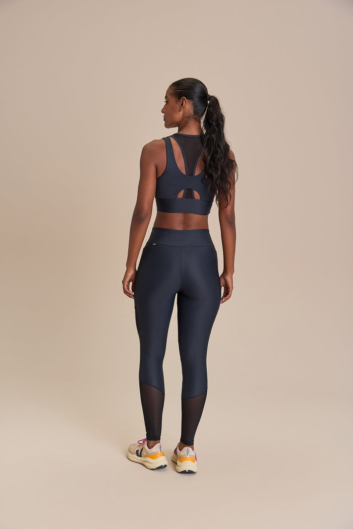 Pocket Upfit Tule Long Leggings - Black