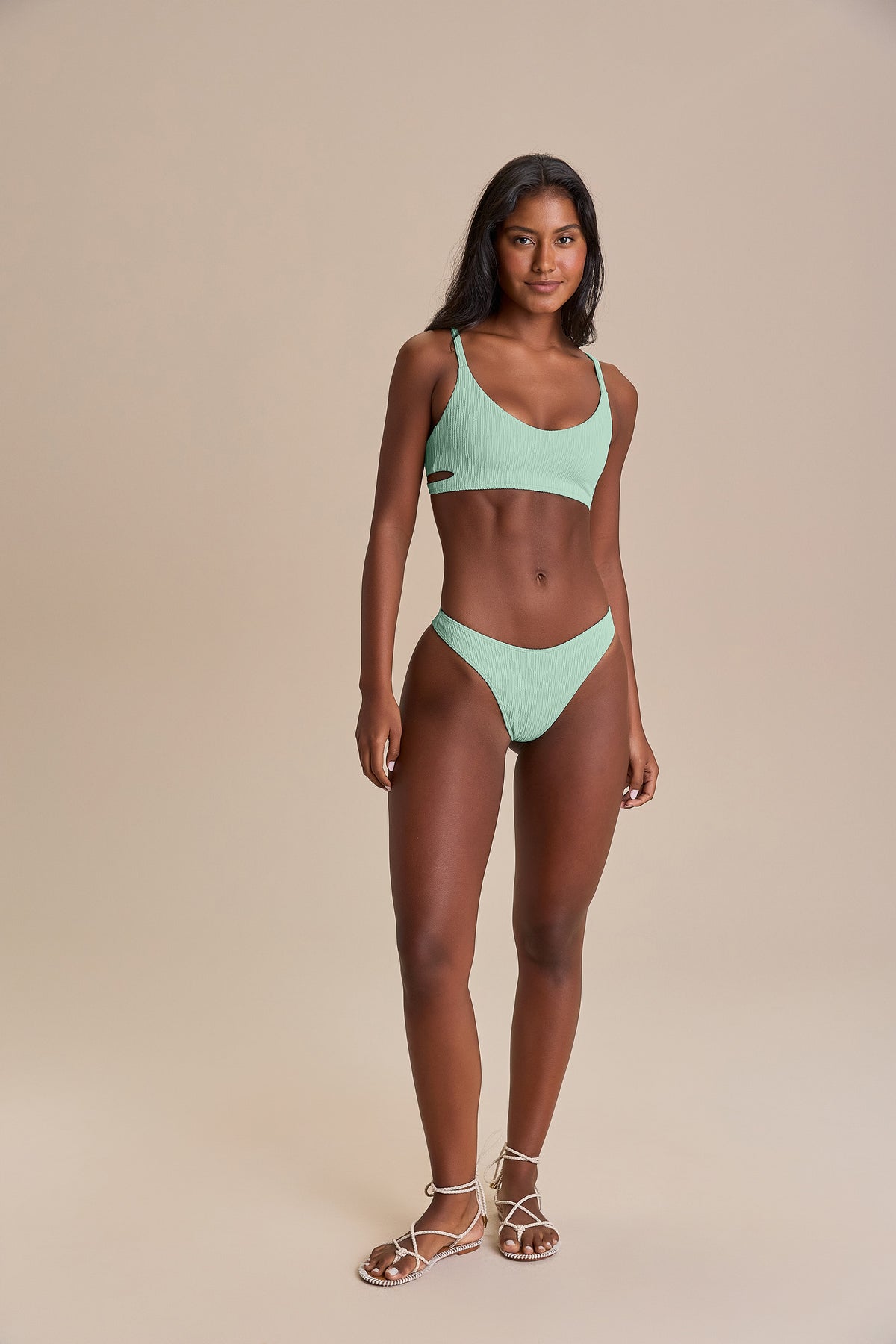 Cut Out Jacquard Curl Bikini Top