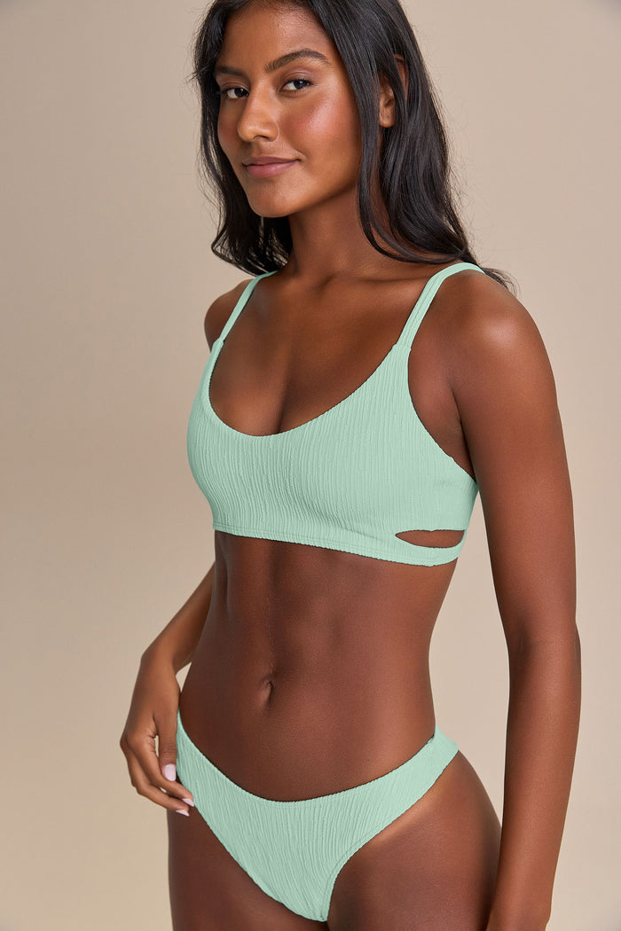 Cut Out Jacquard Curl Bikini Top