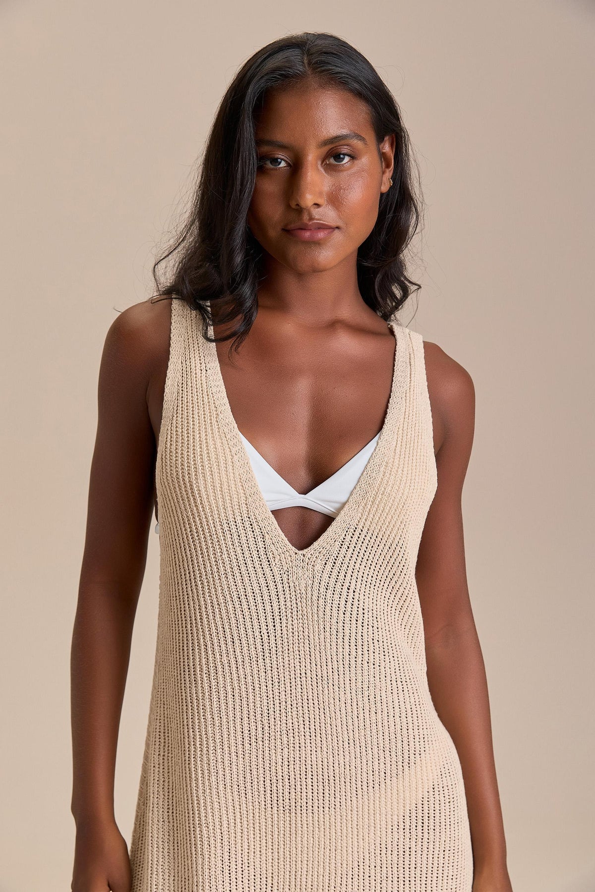 Knit V Long Dress