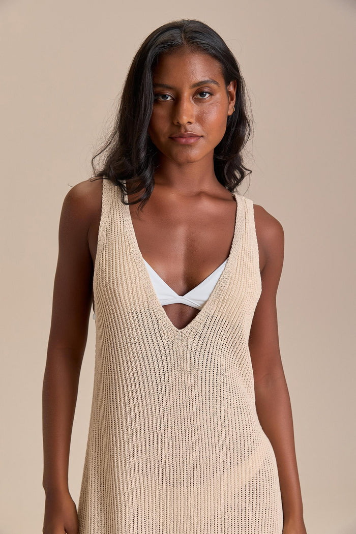 Knit V Long Dress