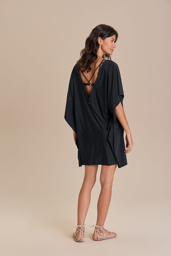 Wide V-Neck Kaftan - Black