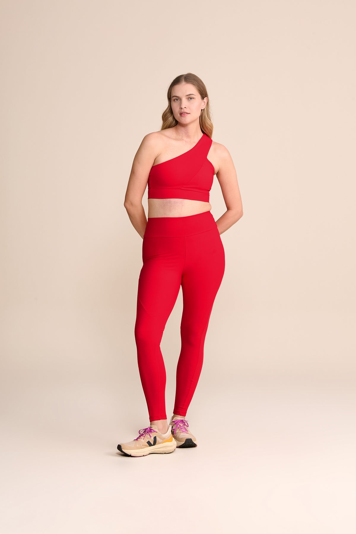 One-Shoulder Neoprene Lines Sports Bra