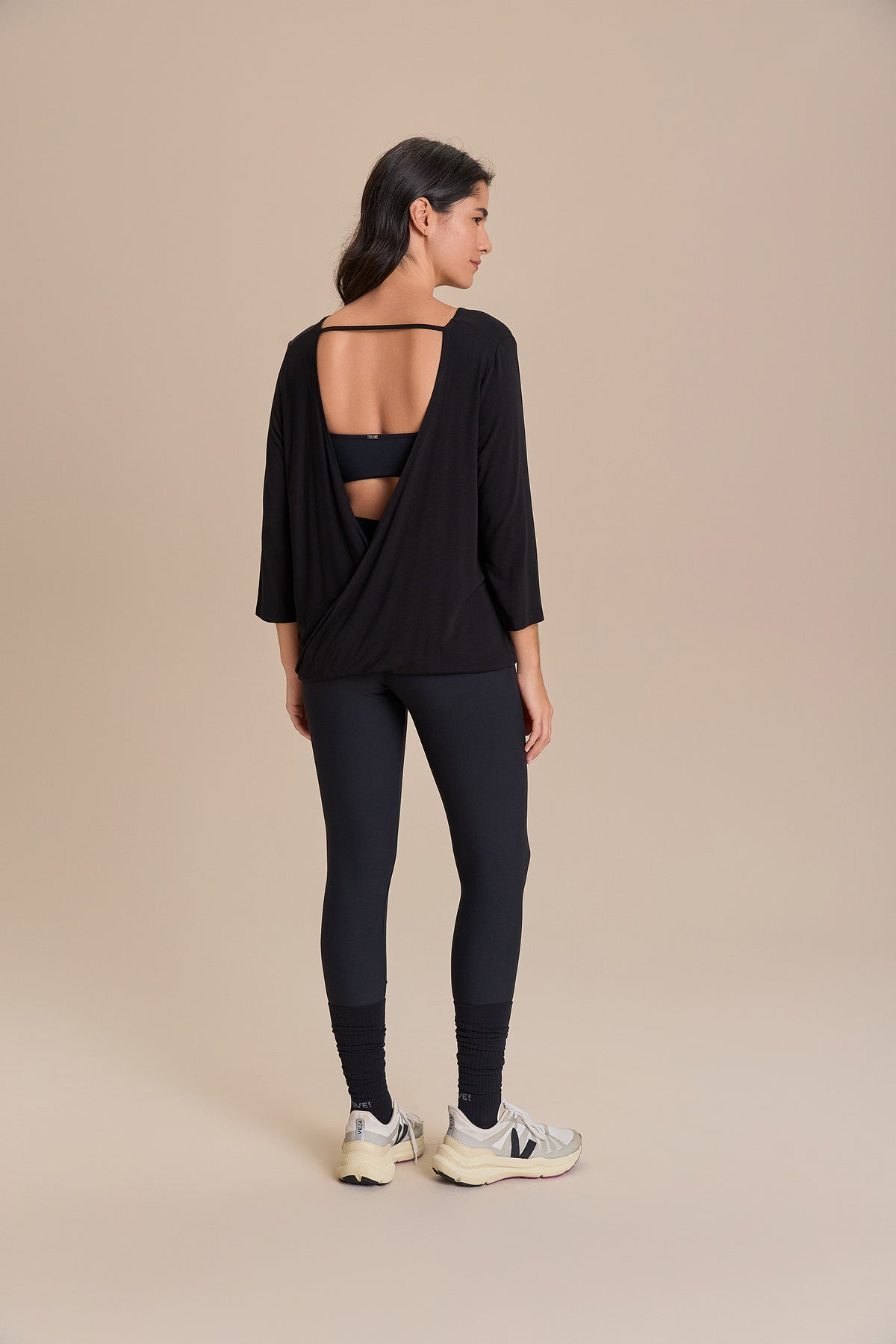 Long Sleeve Cross Back Viscose Top