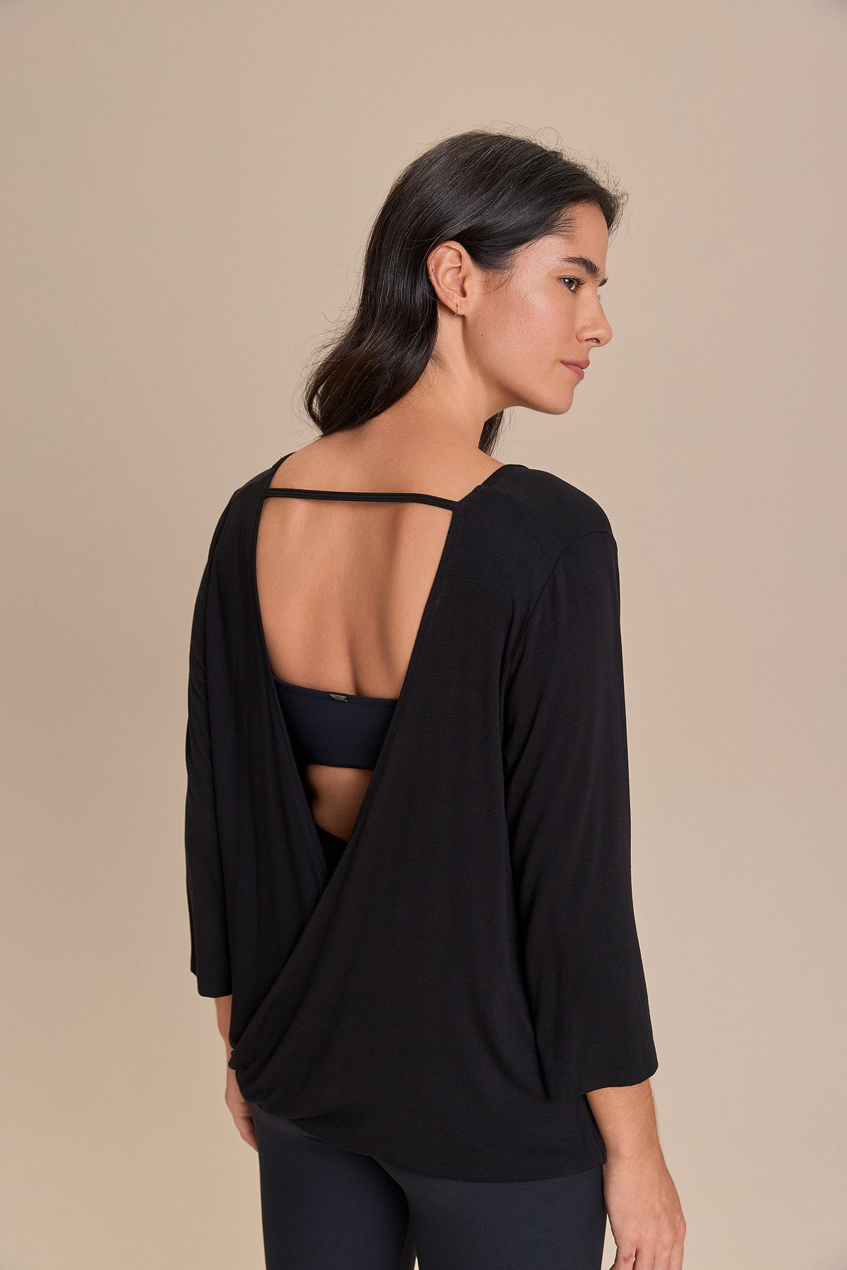 Long Sleeve Cross Back Viscose Top
