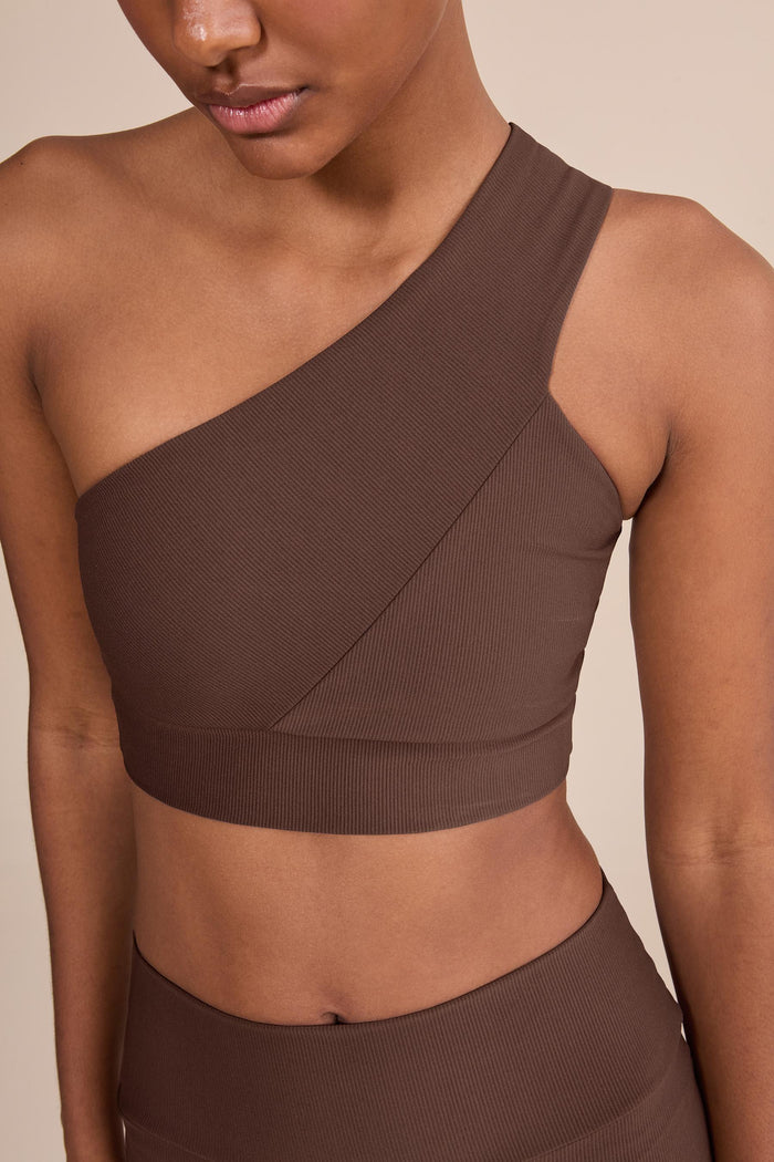One-Shoulder Neoprene Lines Sports Bra