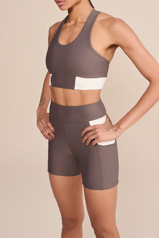 Suede Contrast Racerback Sports Bra