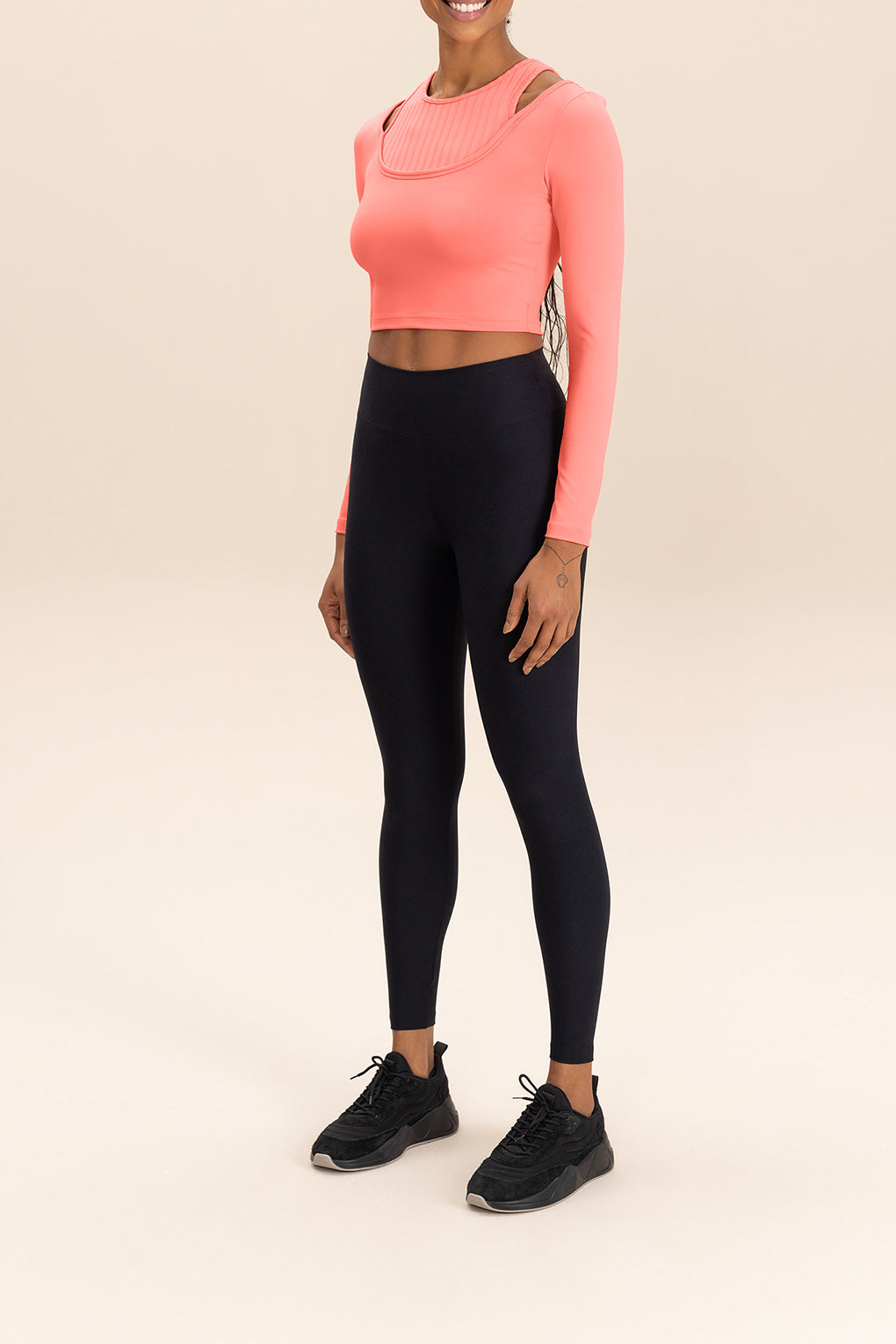 Overlay Long Sleeve Cropped Sports Bra