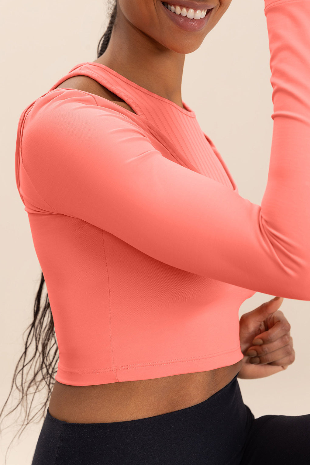 Overlay Long Sleeve Cropped Sports Bra